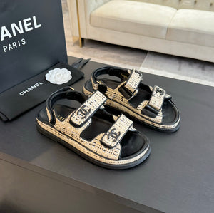 Open image in slideshow, C STYLE TWEED + LEATHER SUMMER SANDALS 1 (SIZES 35-41)
